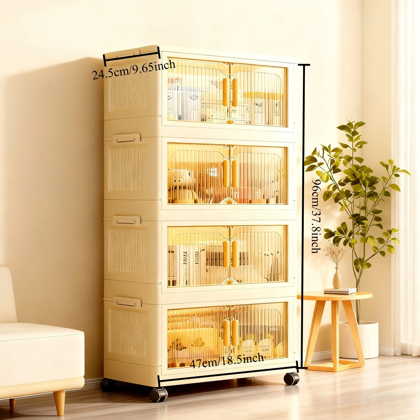 3/4/5-Tier Foldable Storage Cabinet with Wheels