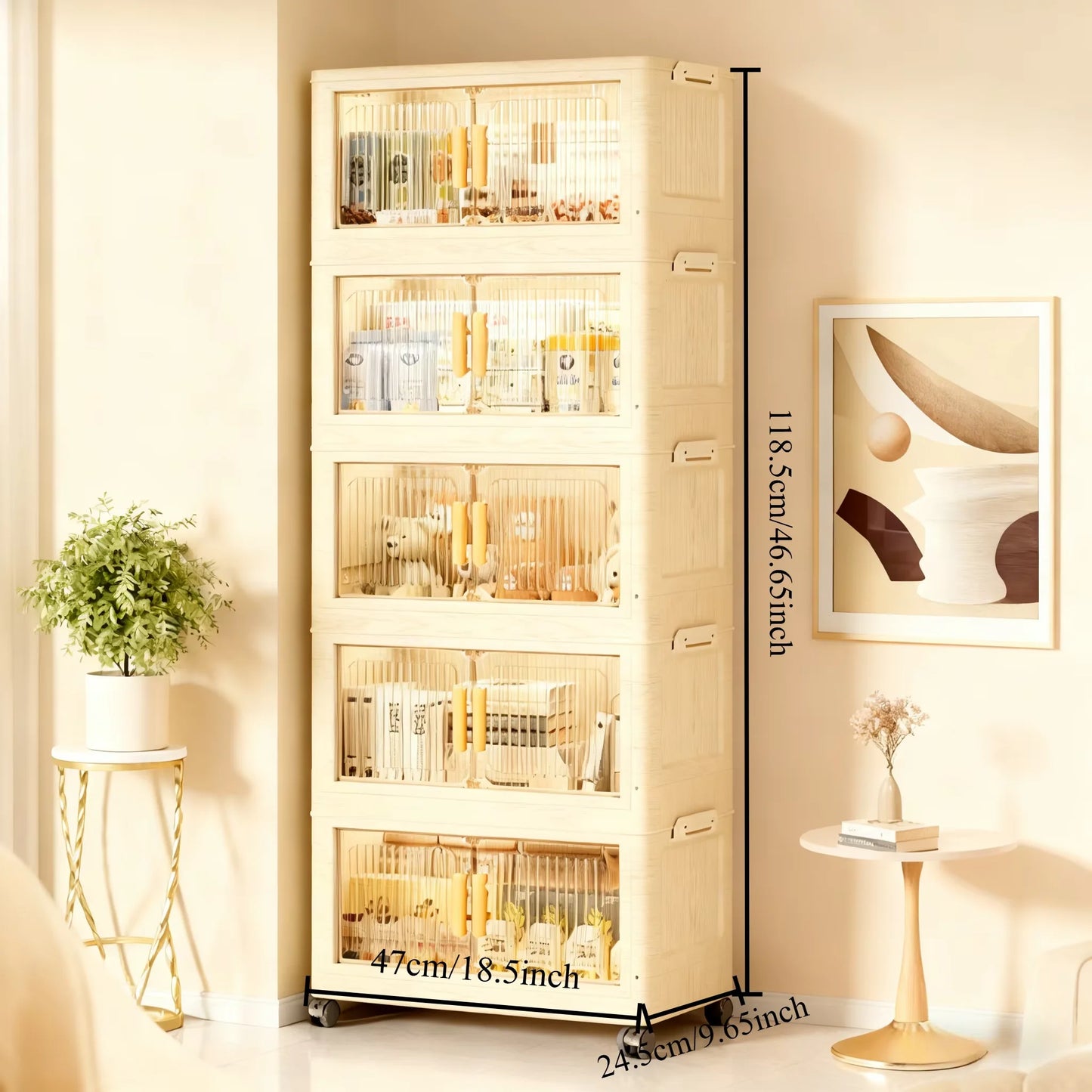 3/4/5-Tier Foldable Storage Cabinet with Wheels
