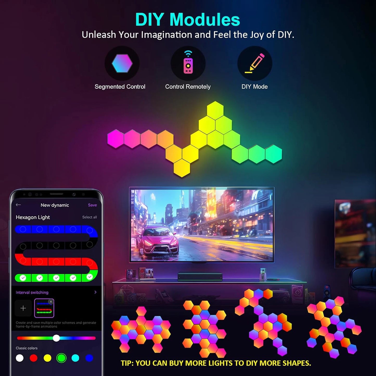 Smart LED Hexagonal Wall Lamp