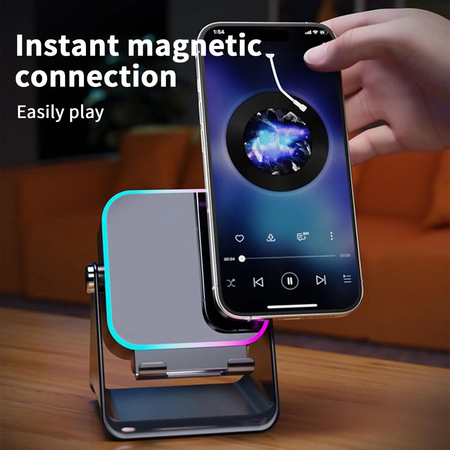 Portable Folding Phone Holder with Speaker & Light