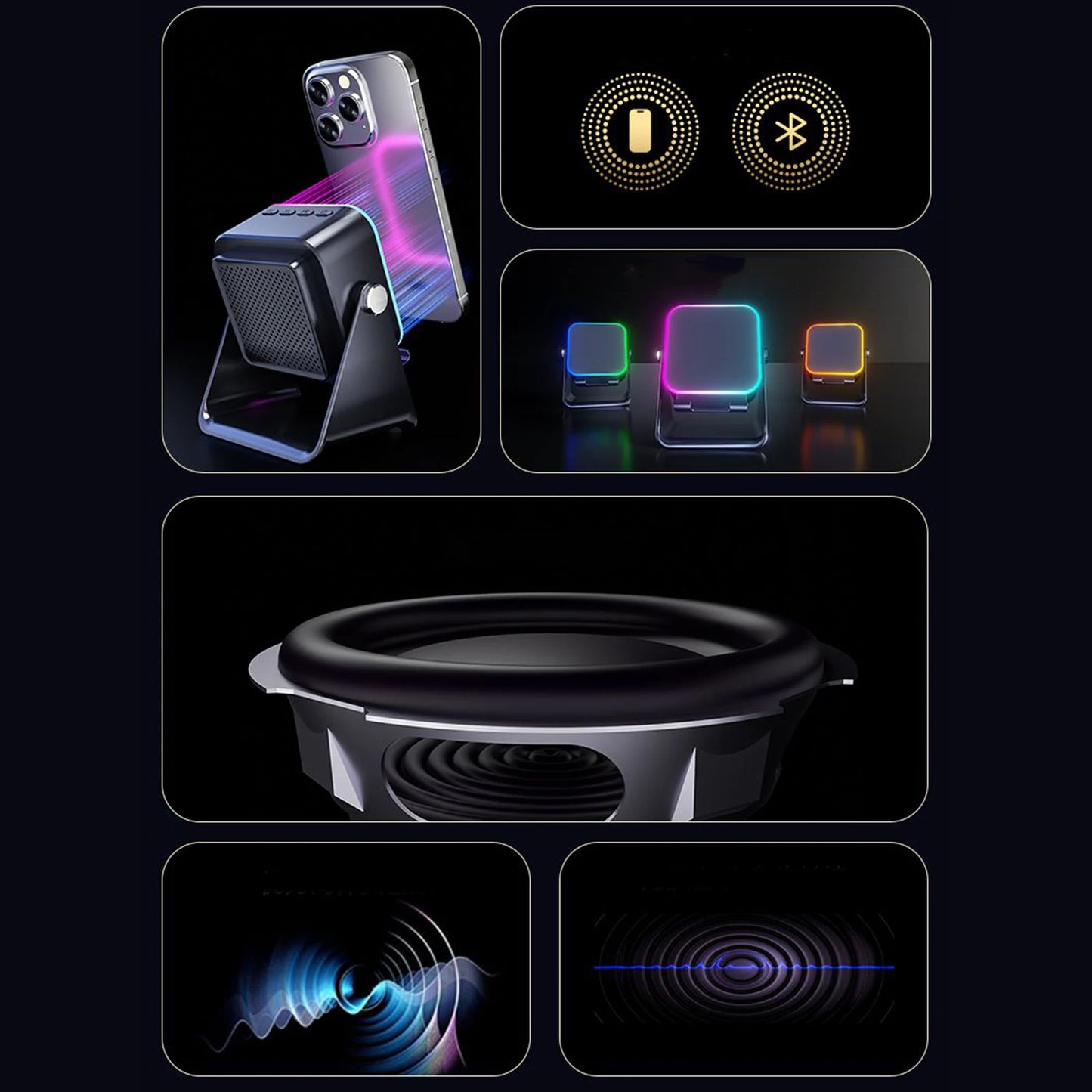 Portable Folding Phone Holder with Speaker & Light